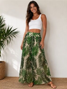 JLUXLABEL Tropical Sheer Pull On Skirt Size Large Beach Coverup